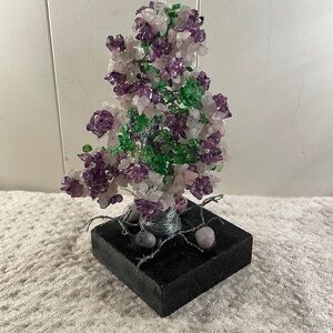 Tree of Life Multi Color Gemstone Nuggets Gold Wired Tree Marble Square Base